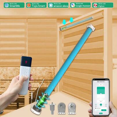 电池供电智能窗帘电机，自动无线卷帘，适用于 37/38 毫米管径，兼容 Alexa Home、Yandex 和 Alice 系统