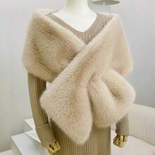 1 件人造毛皮新娘披肩带领，秋冬婚纱披肩，围巾 - 駝色 - 查看 14