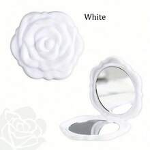 Rose-Shaped Folding Mirror With Mirror And Light Purple Petals - Portable Compact Bridesmaid Wedding Party Gift For Women And Girls, Elegant Lavender Flower Makeup Mirror, Fits In Purse, Christmas Accessory (No Feathers) - 紫色的 - 查看 7