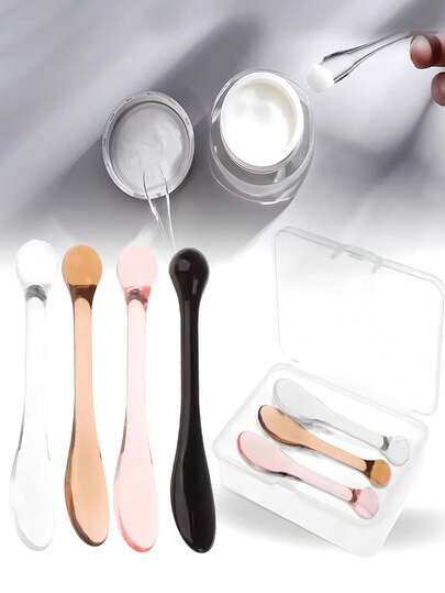 4 قطع / 2 مجموعة من أدوات تنظيف المكياج، ملاعق تحريك كريم الوجه والقناع، أدوات تجميل DIY، أسطوانات امتصاص، اكسسوارات تجميل، ملاعق متعددة الوظائف لكريم العين والقناع، مغارف صغيرة، عصي تدليك الوجه الأكريليك ذات الرؤوس المستديرة، عصي لدهان كريم العين وكريم الوجه، أعواد التحريك، مناسبة لصالونات التجميل المنزلية، مع صناديق/علب تخزين، محمولة للسفر، سهلة التنظيم والتخزين