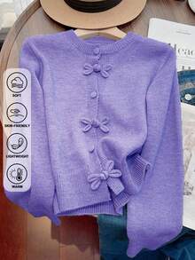 JIANHU Spring Butterfly Knit Cardigan, Short Design, Suitable For Petite Figure, Elegant Versatile, Create Fashionable Look - Purple - View 4