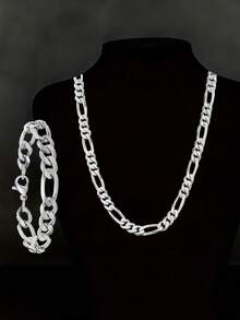 1pc Stainless Steel Minimalist Necklace & 1pc Bracelet Set For Men - Apricot - View 13