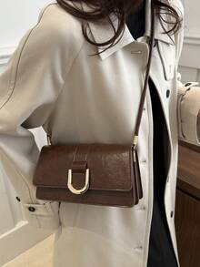 复古纯色方形单肩包全配翻盖腋下包女士最简约腋下包，新年理想礼物，女士时尚商务休闲包，办公室、商务和工作完美