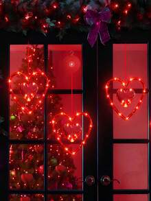 Bộ 3 đèn trang trí cửa sổ ngày lễ tình nhân kèm hẹn giờ và pin, đèn LED treo hình trái tim phát sáng màu đỏ, đế hút, hoàn hảo cho đồ trang trí ngày lễ năm 2026 cho cửa sổ lò sưởi và nội thất phòng - Nhiều màu - Xem 3