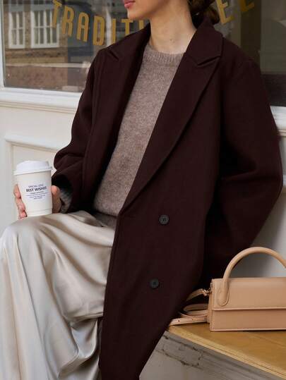 معطف نسائي كاجوال فضفاض مزدوج الصدر بياقة واسعة مبطن، مناسب للاستخدام اليومي، المنزل، التنقل، السفر، الربيع، الخريف، الشتاء، عيد الميلاد