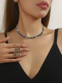 Supra Diamanto Gorgeous-Luxury Shining Bling Crystal Rhinestone Necklace Earrings Set Wedding Party Jewelry 3 In 1