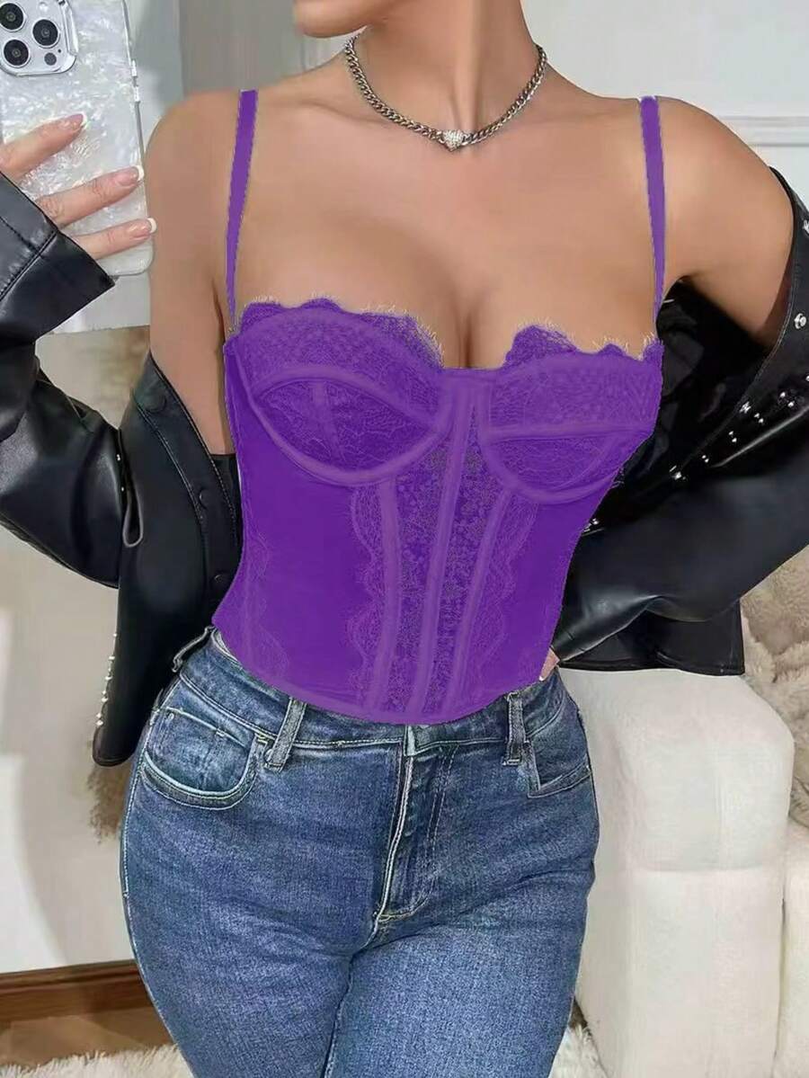 1 Áo nịt ngực ren gợi cảm cho nữ, đi chơi dự tiệc, đi chơi câu lạc bộ, có khóa cài - màu tím đậm - Xem 1