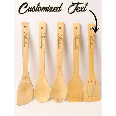 1/5 Stücke personalisierte Holzkochlöffel, geeignet für alle Küchen. Salatspatel aus Bambus und Holz, Küchenkochwerkzeuge, personalisierter Holzspatel und Holzlöffel, Spatel mit drei Linien, natürliche Bambus- und Holz-Antihaftoberfläche, multifunktionale Kochutensilien, handgefertigtes Muttertagsgeschenk