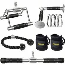 Tricep Press Down Cable Machine Attachment, Heavy Duty Solid Steel Body Training Lat Pulldown Home Gym Accessories, Double D Row Handle, V Bar, Ankle Straps, Tricep Rope, Pull Down Bar - mặc định - Xem 1