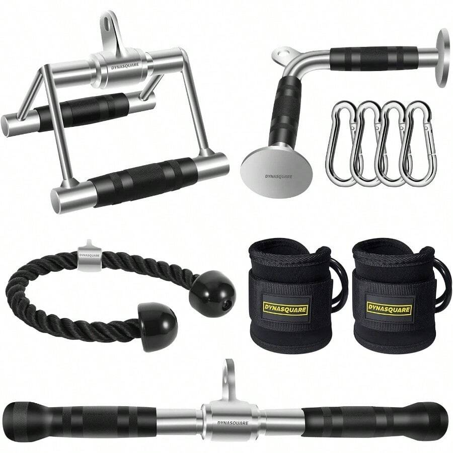 Tricep Press Down Cable Machine Attachment, Heavy Duty Solid Steel Body Training Lat Pulldown Home Gym Accessories, Double D Row Handle, V Bar, Ankle Straps, Tricep Rope, Pull Down Bar - mặc định - Xem 1