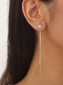 2pcs Minimalist Punk Style Stainless Steel Pointed Pendant Tassel Earrings, Suitable For Daily Wear