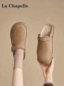 1 双 La Chapelle 女式休闲软底平底鞋，圆头低跟户外通勤鞋，优雅软底徒步鞋适合学生毕业照，低帮皮革保暖鞋