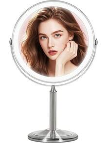 Professional 8.5 Large Lighted Makeup Mirror With Brighter Lights, 1X/10X True Magnifying Mirror With 3 Color Dimmable Lights, 90 Shadowless LEDs, 360°Swivel Seamless Vanity Mirror, Pearl Nickel - 15倍可充電銀 - 查看 13