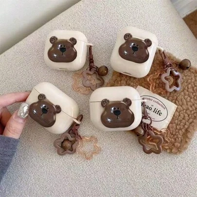 1 Vỏ bảo vệ thiết kế hình gấu dễ thương tương thích với tai nghe Bluetooth Apple 1/2/3/4, Pro/Pro2/Pro3