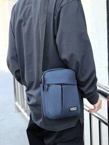 大容量时尚男士单肩斜挎包，多功能可调节肩带，拉链封口，多隔层实用收纳男士包，节日必备 - 藍色 - 查看 3