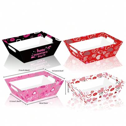 4pcs Heart, Lips Themed Gift Box, Paper Basket Tray, Suitable For Valentine's Day/Wedding/Easter/Party