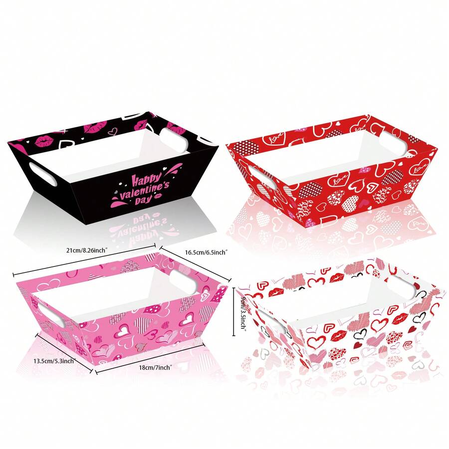 4pcs Heart, Lips Themed Gift Box, Paper Basket Tray, Suitable For Valentine's Day/Wedding/Easter/Party - Multicolor - View 1