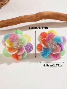 1 Pair Fashionable Sweet Acrylic Flower Stud Earrings, Elegant Crystal Earrings For Vacation, Casual And Daily Wear - Hoa tai - Xem 7