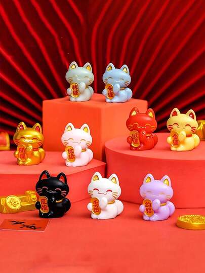8件套招财猫摆件，迷你招财猫摆件，风水招财猫装饰，春节摆件，春节装饰品，寓意吉祥的招财猫迷你摆件，中国新年农历新年（款式随机发货）