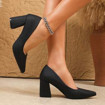 Tacones altos de cuero sintético de unicolor para mujer, adecuados para boda, escuela, fiesta, oficina, exterior, todas las estaciones