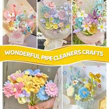 300/600/620 PCS Pipe Cleaners For Flowers, Pastel Chenille Stems With 20 Pcs Flower Stems, Macaroon Chenille Stems For Crafts, Pipe Cleaners Craft Set, Pipe Cleaners Bulk For Tulip, Rose, Lily, Sunflower, Pipe Cleaners, Multi-Colored, Flower Making Kit, Arts And Craft Supplies, Ideas For Art Project Activity, Craft Supplies Bulk For DIY Art And Craft Projects Creative Gift Wrapping Party Decorations(Macaron Series) - 彩色 - 查看 8