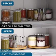 Bamboo Lazy Susan Turntable Organizer, Kitchen Spice Rack & Living Room Snack/Cosmetic Storage, Non-Slip Rotating Tray, Home Essential - 原木色 - 查看 2