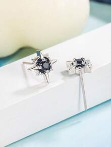 1 Cặp bông tai đính đá đen hình ngôi sao phương Bắc thời trang độc đáo, phù hợp cho nam giới đeo hàng ngày và lễ hội - màu đen - Xem 3