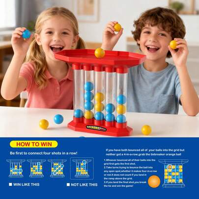 家庭聚会/旅行/户外弹跳球游戏 - 适合14岁以上青少年的四子连珠互动玩具，亲子趣味棋盘游戏