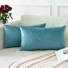 OTOSTAR Velvet Soft Solid Decorative Throw Pillow Covers 12 X 20 Inch Pillow Covers Lumbar Cushion Case Couch Pillowcases For Sofa Bed Home Decor Pack Of 2 Blue - Blue - View 3