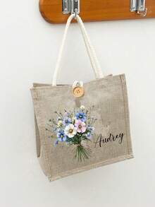 Personalisierte Leinen-Segeltuch-Handtasche, individuelle Tragetasche, Individualisierung Handtasche, tragbare Lässig-Aufbewahrungstasche, multifunktionale Einkaufstasche, faltbar, großes Fassungsvermögen, einfach, leicht, personalisiert, mit Knopfverzierung, Schultertasche, Lunchpaket, Schultasche, für Hochzeit, Geburtstag, Strand, Urlaub, Einkaufen, täglichen Gebrauch, ein tolles Geschenk für Frauen, Mütter, Lehrer, Freunde, Brautjungfern, Studenten, Weihnachten, Valentinstag, Erntedank, Lehrertag