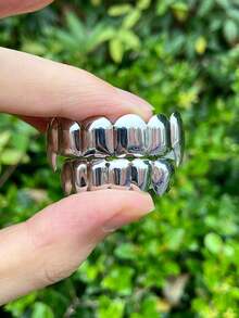 أغطية أسنان هيب هوب ناعمة السطح 6/6 للنساء والرجال، أنياب علوية وسفلية لامعة، إكسسوارات أسنان، هدية عيد الميلاد للاستخدام اليومي والتنكر