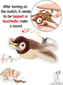 1pc Random Color Migipaws Cat Doll, Interactive Realistic Singing Bird Flapping Wings Doll With Cat, Suspended By Elastic Cord, Auto Chirping, Suitable For Indoor Cat Play. Sparrow Bird Plush Pet Doll, Durable & Chewable, With Squeaky Sound, For Cat & Dog Interaction, Realistic Bird Plush Doll With Sound