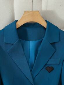 Solid Color Single Button Long Sleeve Single-Breasted Waistcoat Suit Pants Two-Piece Set - Blue - View 3