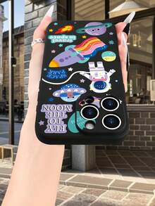 Lujo Ligero, Estilo y Belleza"Viaje al Espacio"Funda de Teléfono de Textura Mate Negra, Compatible con 17PROMAX, 17PRO, 17Air, 17, 16PROMAX, 16PRO, 15PROMAX, 15PRO y Todos los Modelos, Impre - Negro - Ver 5