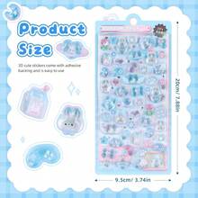 3D Cute Stickers Cartoon Blue Rabbit Puff Stickers Kawaii Puffy 3D Reusable Tiny Patch Scrapbooks Planner Journals Laptops Phone Case Decoration - Blue Rabbit - 查看 2