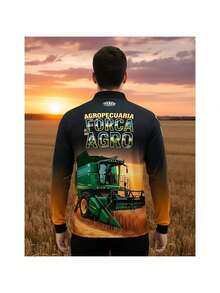 Camisa Camiseta Blusa Agro Trator Colhedeira Força do Agro Com Proteção Uv50 - Amarelo mostarda - Visão 4