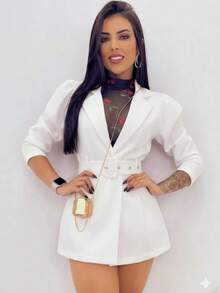 Max Women's Fitted Blazer - Princess Style With Elegant Belt BLAZER JUMPSUIT WOMEN'S OVERCOAT MAX - 白色 - 查看 1