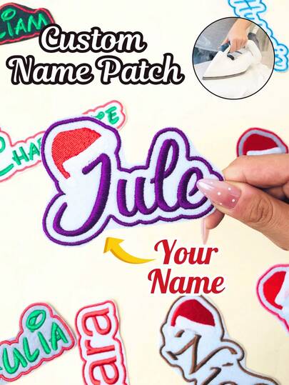 Custom 1/3/5pcs Embroidered Name Patches,With Christmas Hat Pattern,Personalized Iron On/Sew On 3-6inch Patch For Jackets, Hats, Mom Gifts Custom Embroidered Name Patches,Bag Patch, Travel Bag Patch, Birthday Gift Patch, Makeup Bag Patch,Personalized,Unique,Customized,Ideal Gifts For Him,Ideal Gifts For Her,Her,Boyfriend,Girlfriend,Family,Friends,Custom Christmas Decoration