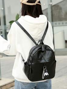 Fashion Pu Leather Backpack For Women - Water-Resistant Casual Daypack With Adjustable Straps, Sewing Thread Design, Polyester Lining, Daily Commute And Travel Bag With Zipper Closure