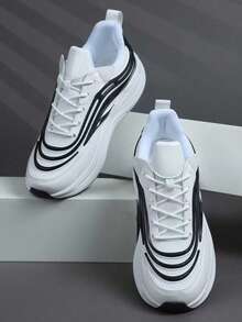 Men's Breathable Lace-Up Running Shoes, Lightweight. Shock-Absorbing Sports Shoes Suitable For Hiking, Outdoor Activities And Casual Wear, Multi-Functional Sports Shoes, Dynamic Design, Shock-Absorbing Shoes - White - View 2