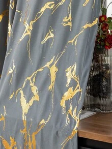 1pc Super Soft Grey Velvet Blackout Curtain, Holiday Atmosphere Decor For Living Room, Bedroom, Party, Celebration With Golden Marble Pattern - Grey - View 5