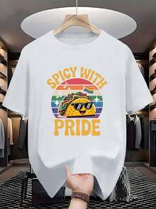 Camiseta casual de algodón para hombres GILDAN - "Picante con orgullo" con diseño de bandera de orgullo, manga corta, cuello redondo, esencial para el verano para adultos, ropa para eventos de orgullo | Camiseta gráfica audaz | Tejido de algodón - Blanco - Ver 2