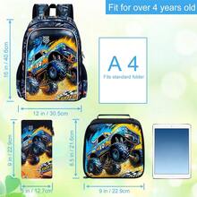 3pcs/Set Toddler Boys' Car Backpack, Waterproof Children's Backpack Set With Lunch Box, Cute Backpack Suitable For Preschool Kids - Backpack - View 3