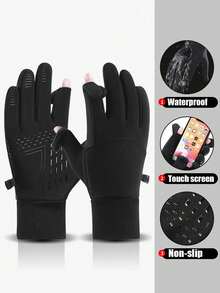 1 Pair Winter Windproof Waterproof Touchscreen Warm Gloves, Suitable For Outdoor Cycling, Fishing, Running, Skiing, Driving, Men's Anti-Slip Cold-Proof Touchscreen Gloves, Ideal Gift Choice - Multicolor - View 13