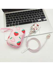 Cute Cat Paw Design Cable Organizer Pouch, Portable Carrying Case For 20W Fast Charging Cable, Earphones, Compatible With Apple Phone - Pink - View 14
