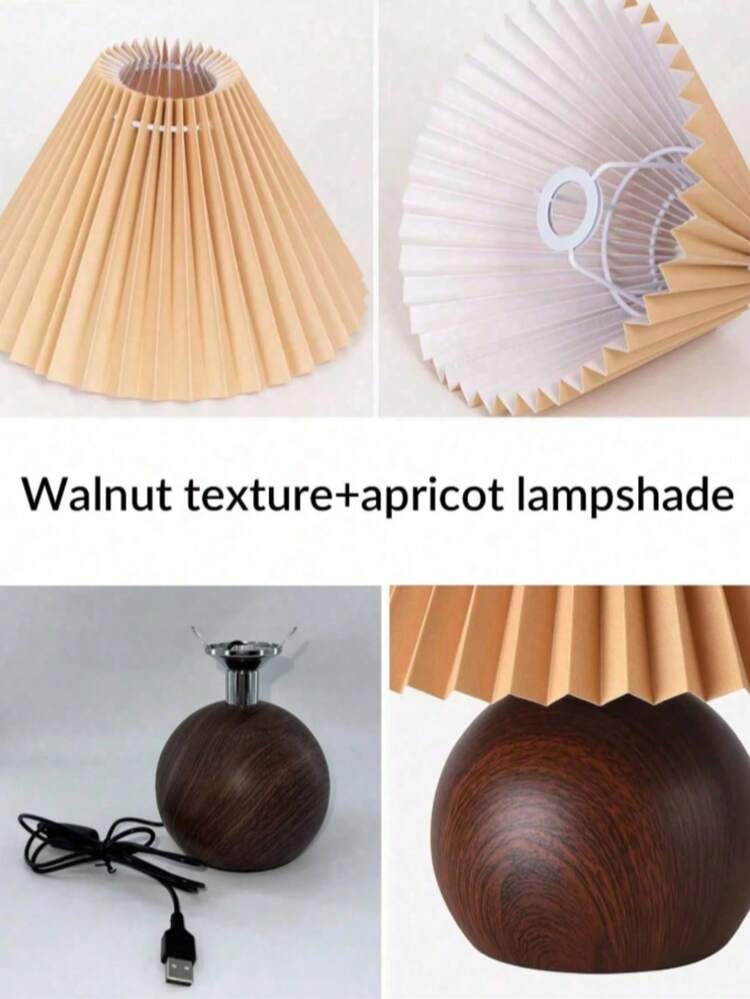 1个USB供电LED褶皱台灯，现代床头柜灯，咖啡色灯罩，可爱卧室客厅家庭办公室装饰 - LED百褶檯燈 - 查看 6