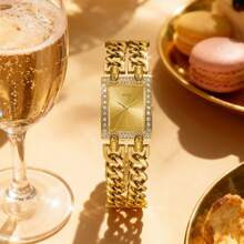 Guess 1pc Women's Fashion Quartz Watch, Stainless Steel Square Case, Sparkling Rhinestone Dial, Suitable For Various Occasions. Perfect For Travel, Party, Gift-Giving, And Daily Wear. W95088L1 W0072L1 W0072L3 - Gold - View 4