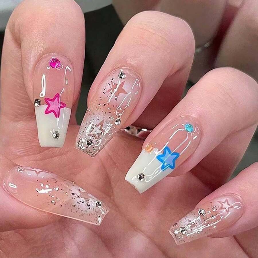 Long Fake Nails French Press On Silver Nails Ballerina Tips Full Cover Shiny Coffin False Nails For Women And FFgirls 24PCS{Inchcolor_nameinch:InchNails-13inch} - 釘子-13 - 查看 1