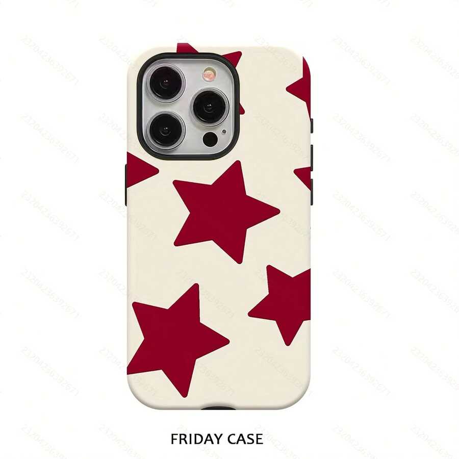 Fashionable Red Star Phone Case For Iphone 17, 17 Pro, 16 Pro Max, 15 Pro, 13, 11, 12, XS, 8 Plus, And 7, Glossy 2-In-1 Design, Stylish Phone Accessory - 款式1(1pc) - 查看 1