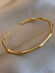 1pc Vintage Stainless Steel Bamboo Shaped Open Bracelet - vàng - Xem 4